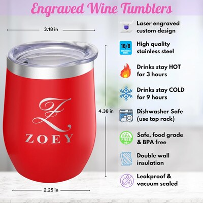 Personalized Wine Tumbler With Lid – Travel Mug For Hot and Cold Drinks – Vacuum Insulated Tumbler – Engraved Gift for Her, Him, Family - image4